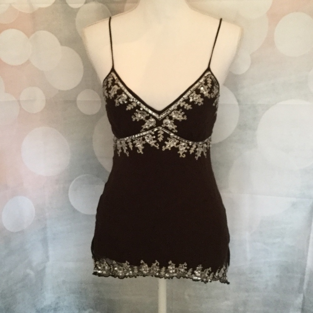 Central Park West sequined top in chocolate