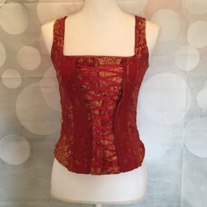 Charlotte Russo Red and Gold top