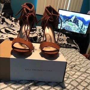 Brown fringe heels