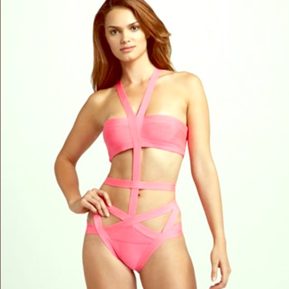 Authentic Herve Leger Swimsuit Bikini Pink