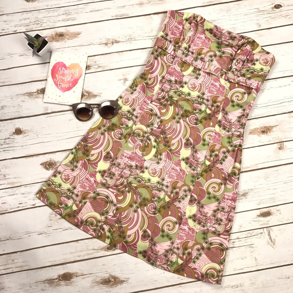 ✨ ROBIN JORDAN Pink Green Swirl Strapless Dress