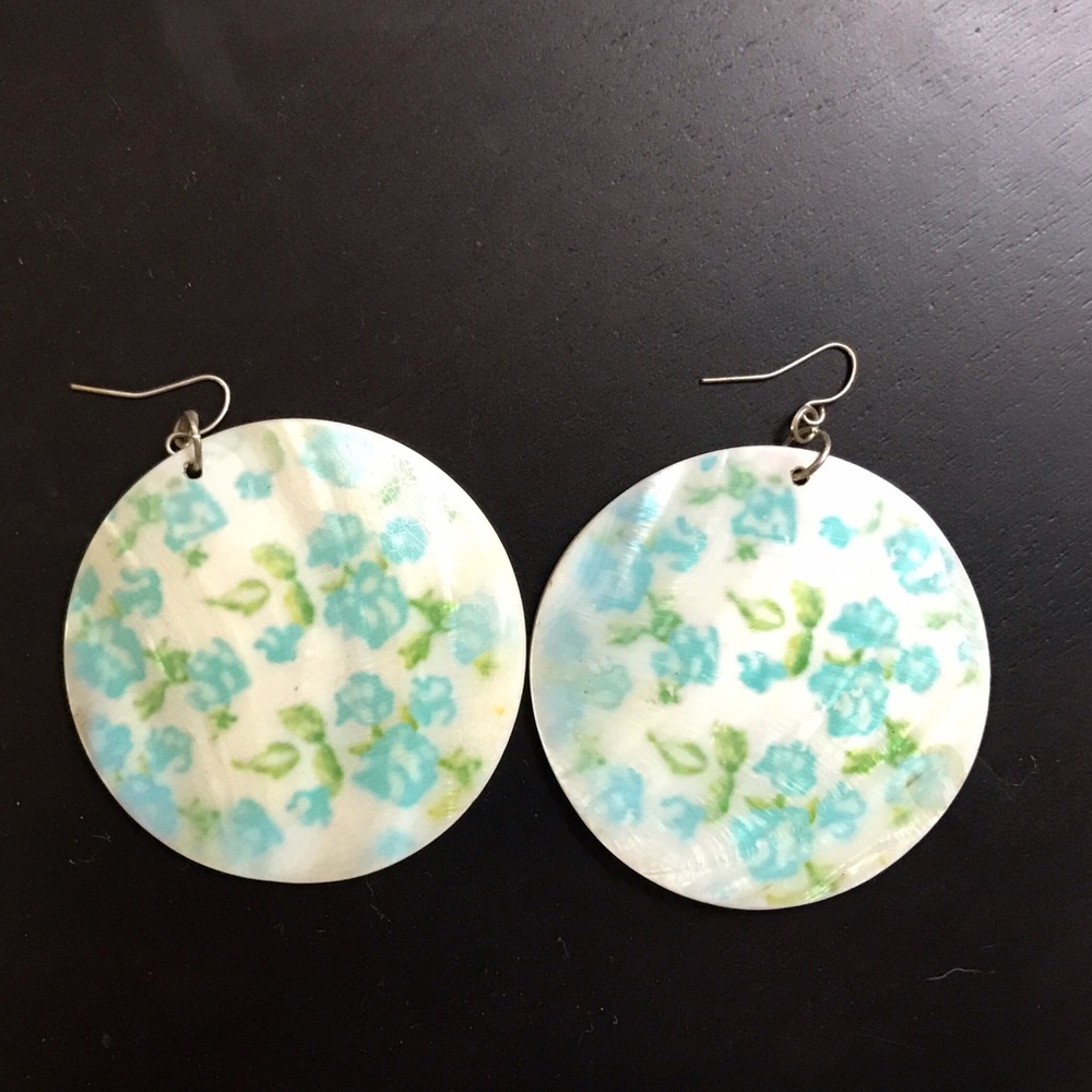 Floral painted shell earrings
