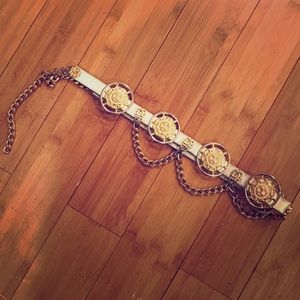 Vintage gold chain & pendant belt, 28"-38.5"