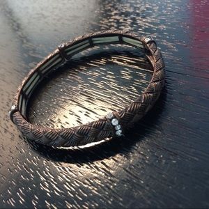 Metal Brown woven look bracelet w/ crystal accents