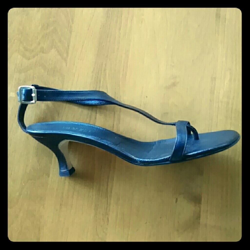 Black leather kitten heel sandals