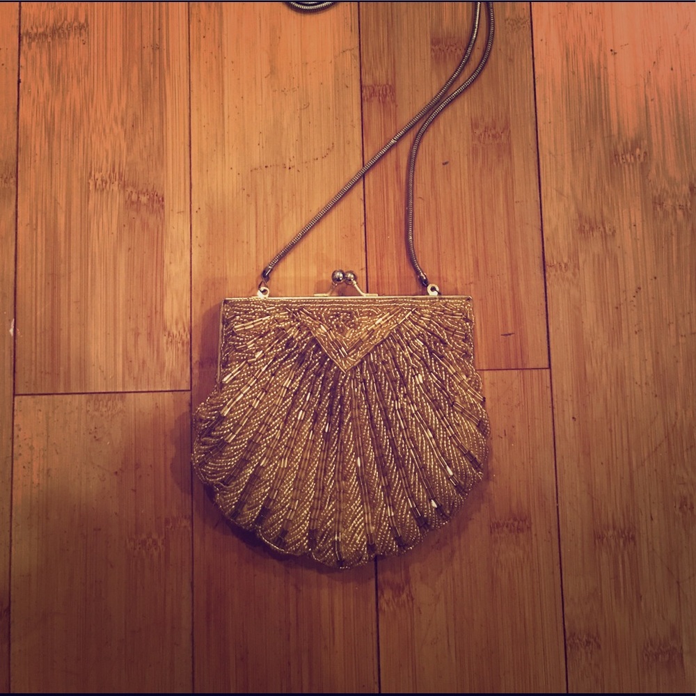 Vintage gold headed evening purse w/ chain