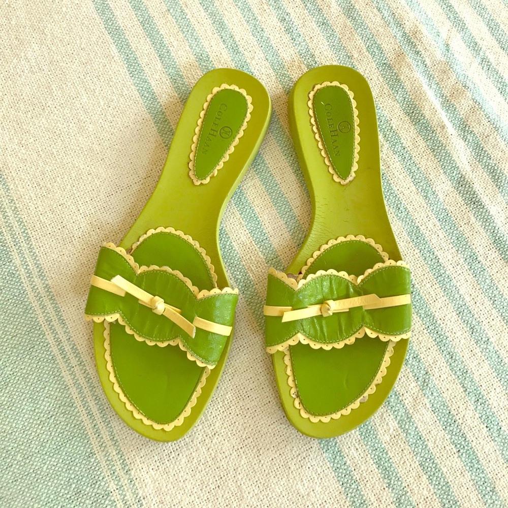 Cole Haan mules , green and yellow size 8.5