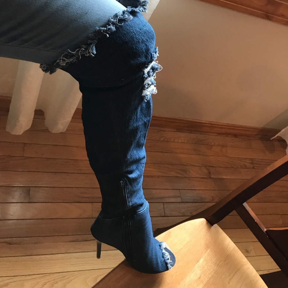 Adorable jean thigh high shoes