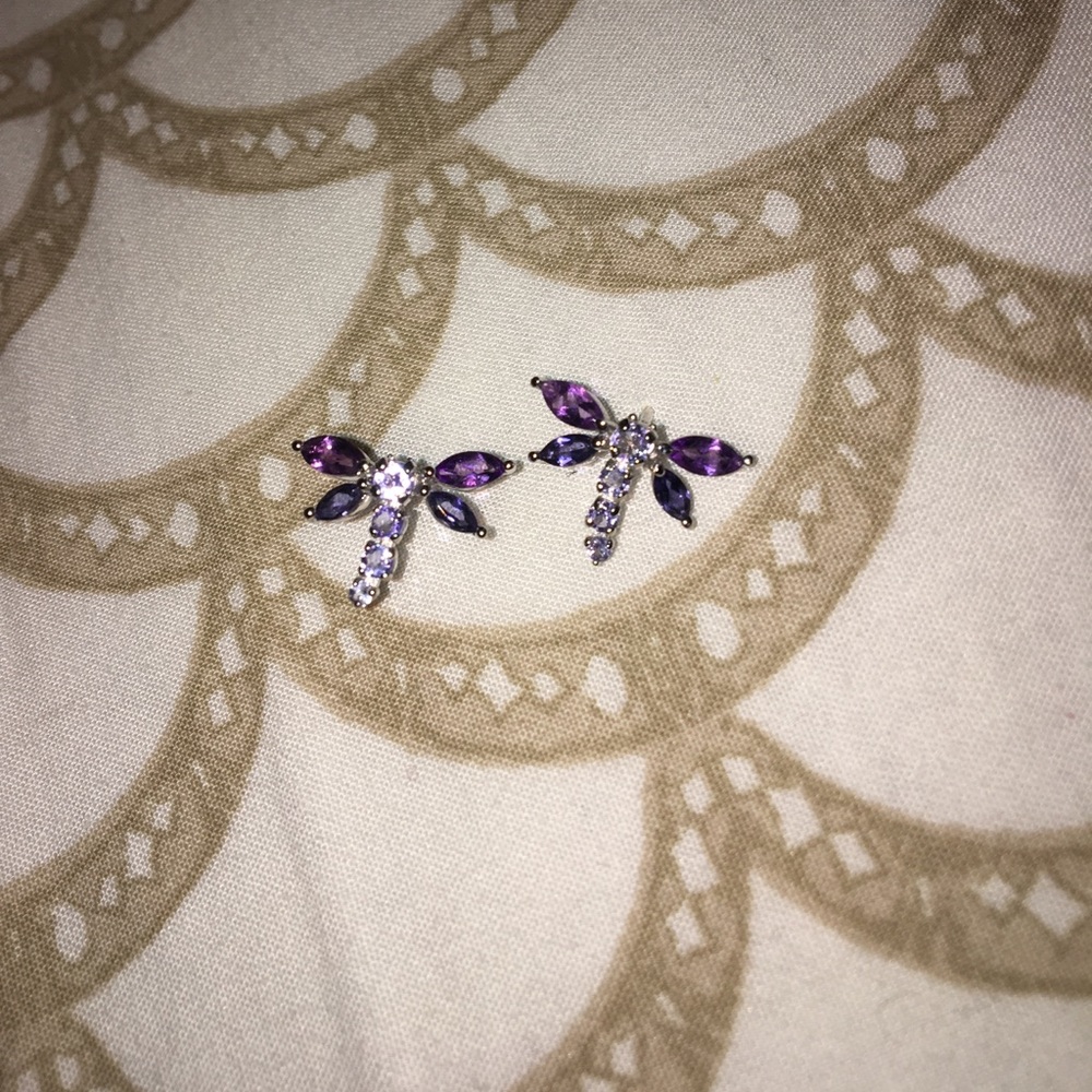 Dragon fly purple earrings
