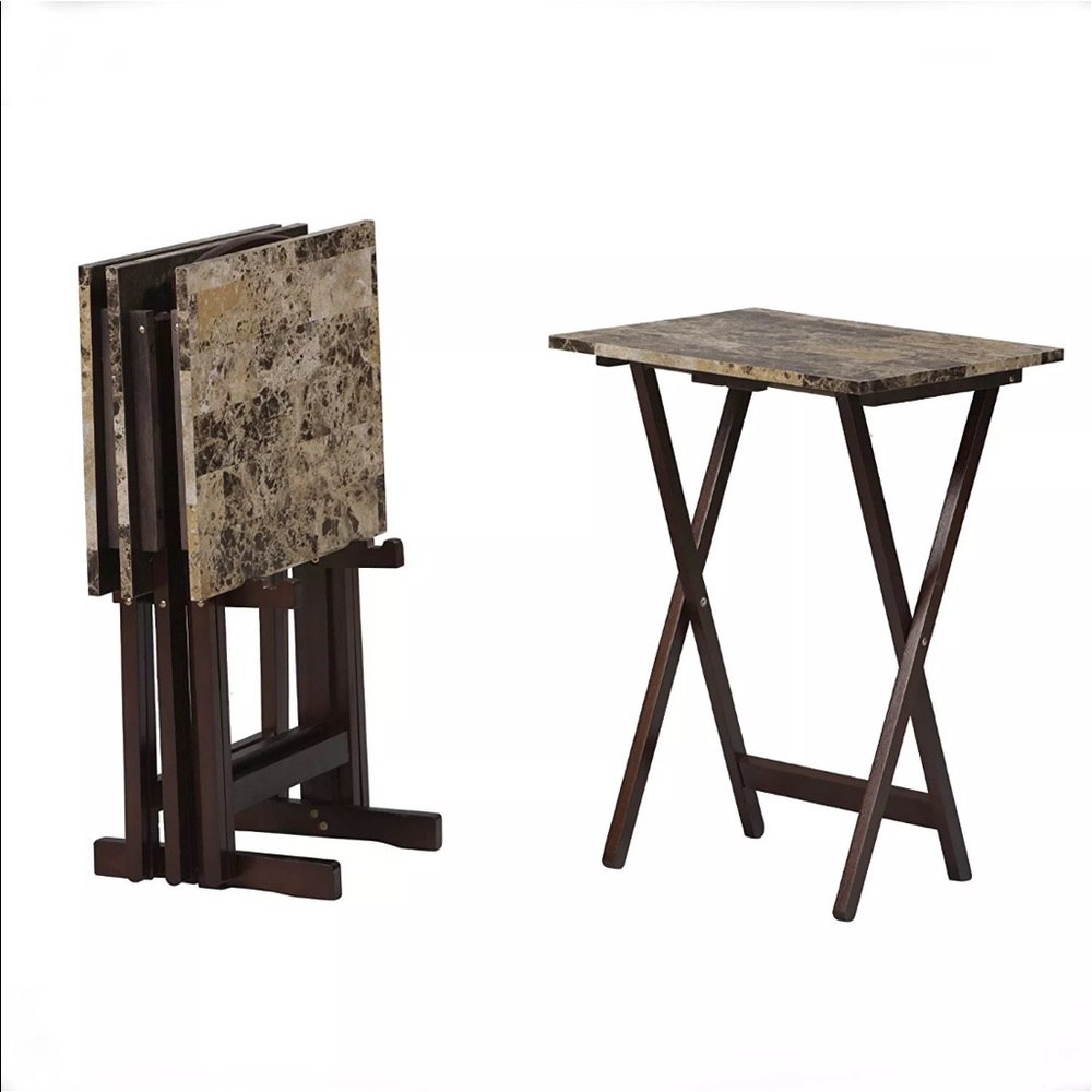 5 piece folding table set marble new unopened