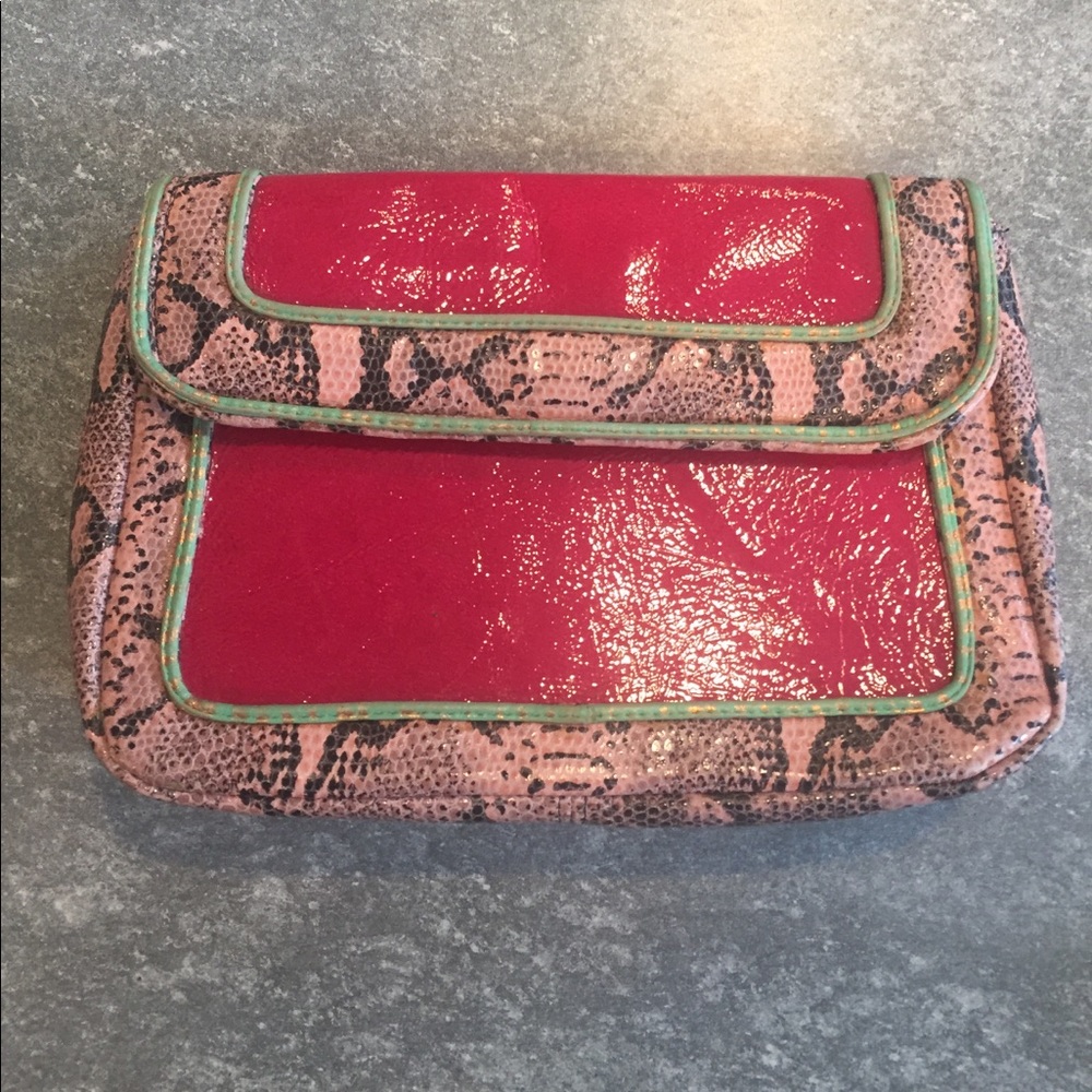 Pink Embossed Snakeskin Clutch