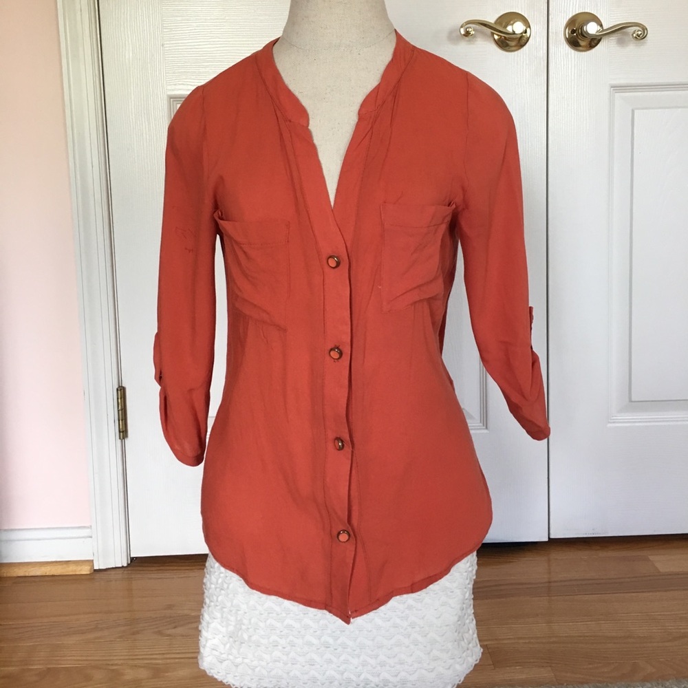 Orange button down blouse - Picture 2 of 4