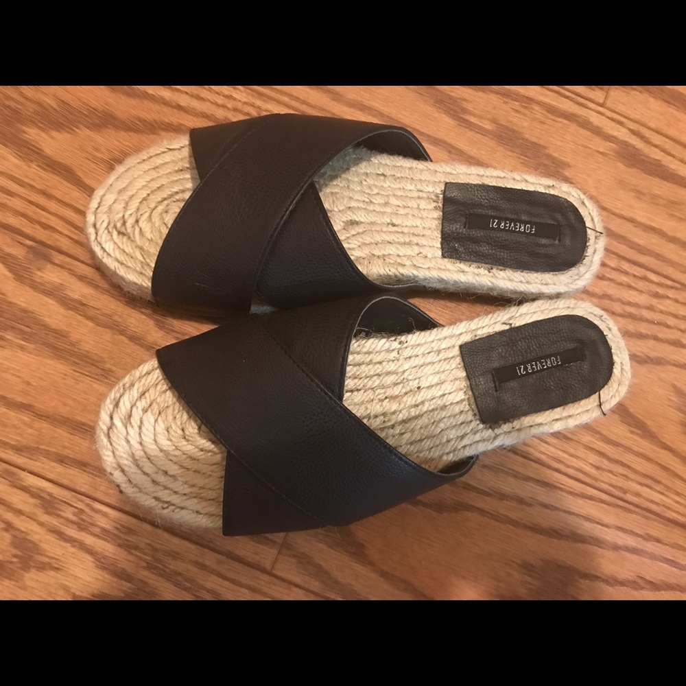 faux leather espadrilles slides