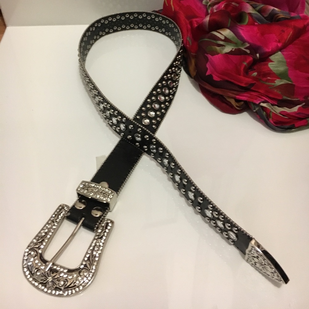 Leather/Crystal studded belt - M ( 33.5 - 38.5")