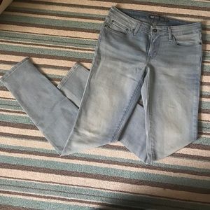 Levi's light wash denim jeans.