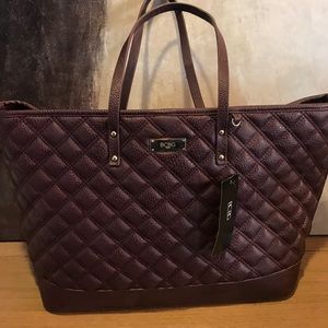 BCBG Merlot quilted vegan leather tote