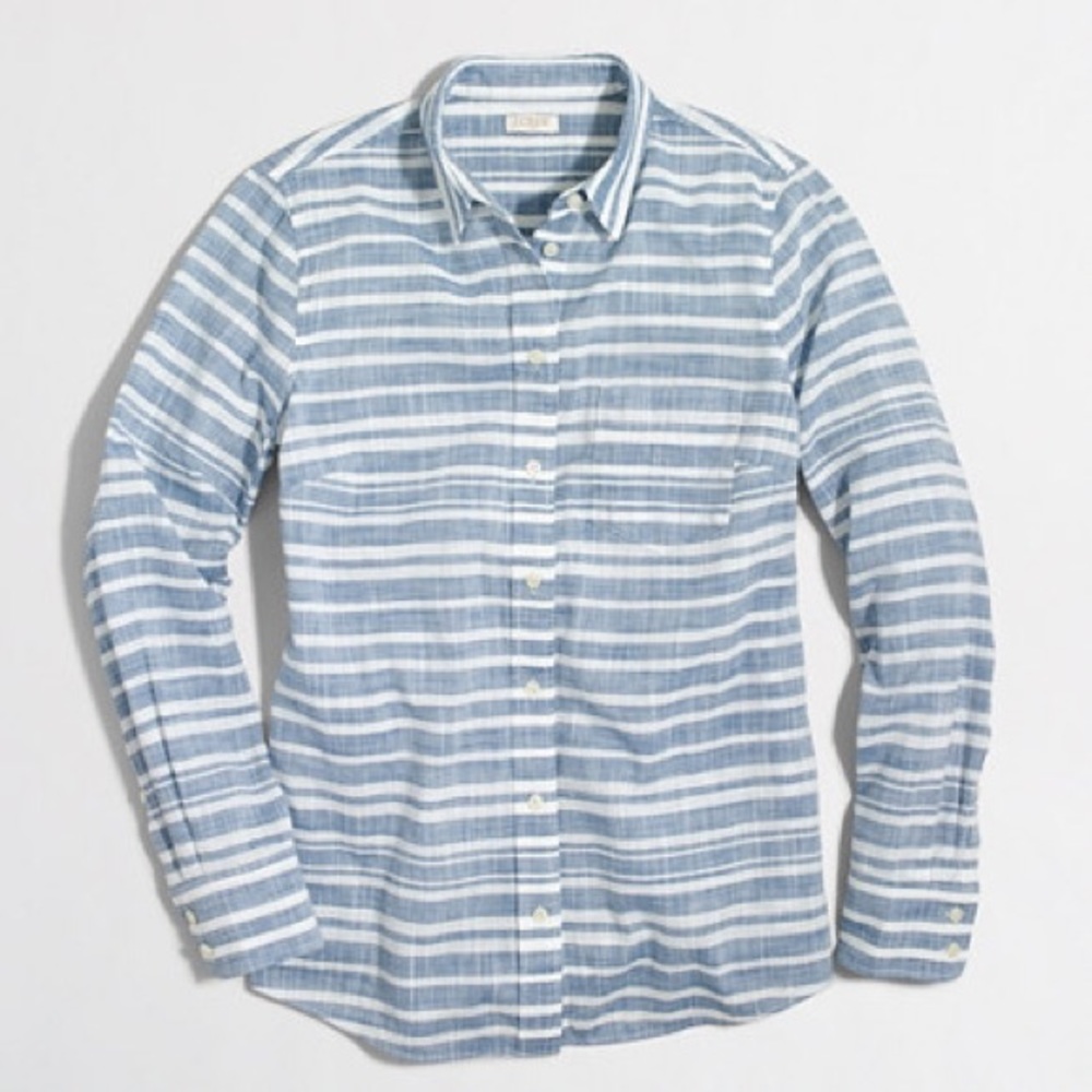 J crew gauze striped button up shirt xl