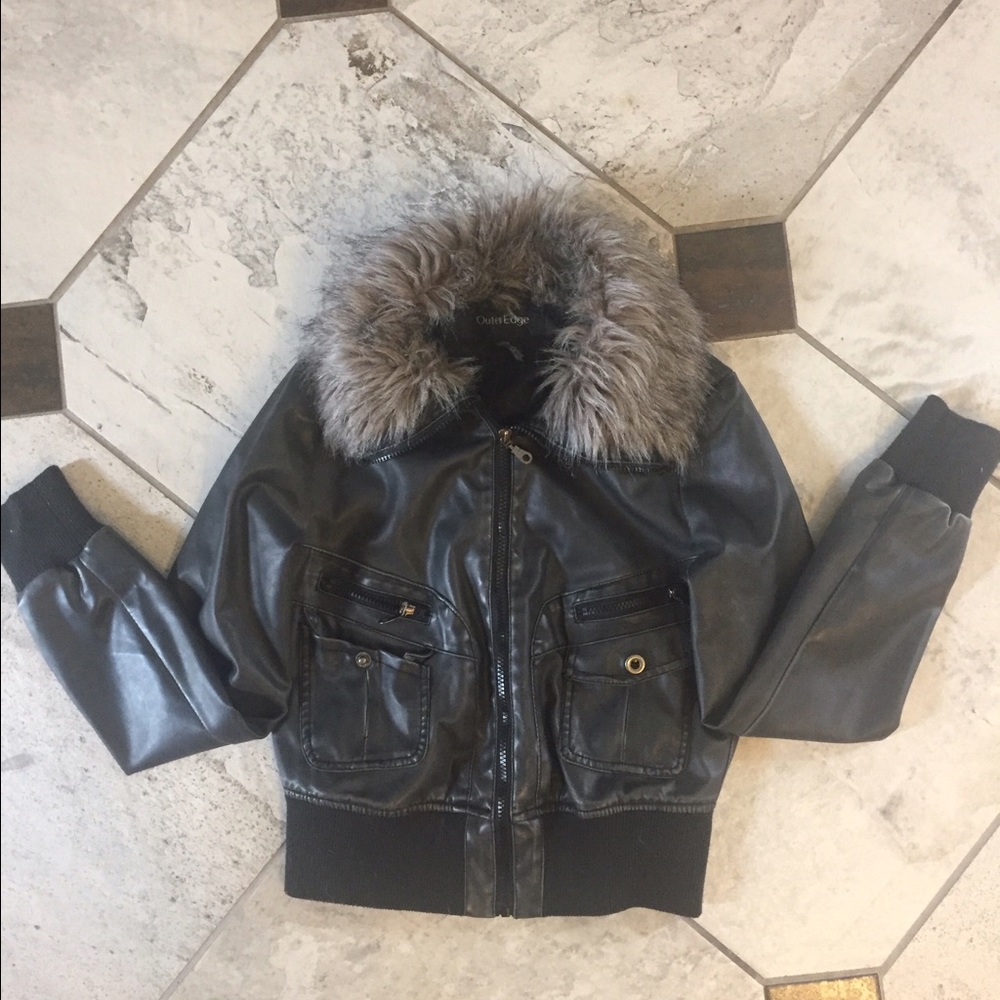 Vegan Leather Jacket With Faux Fur Collar