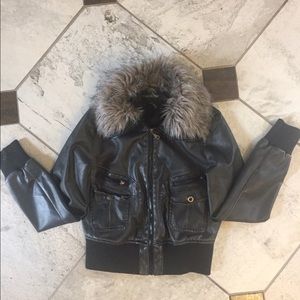 Vegan Leather Jacket With Faux Fur Collar