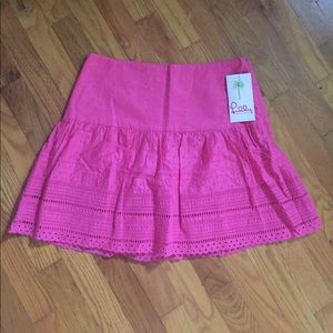 Lilly Pulitzer sunset eyelet skirt in parade pink