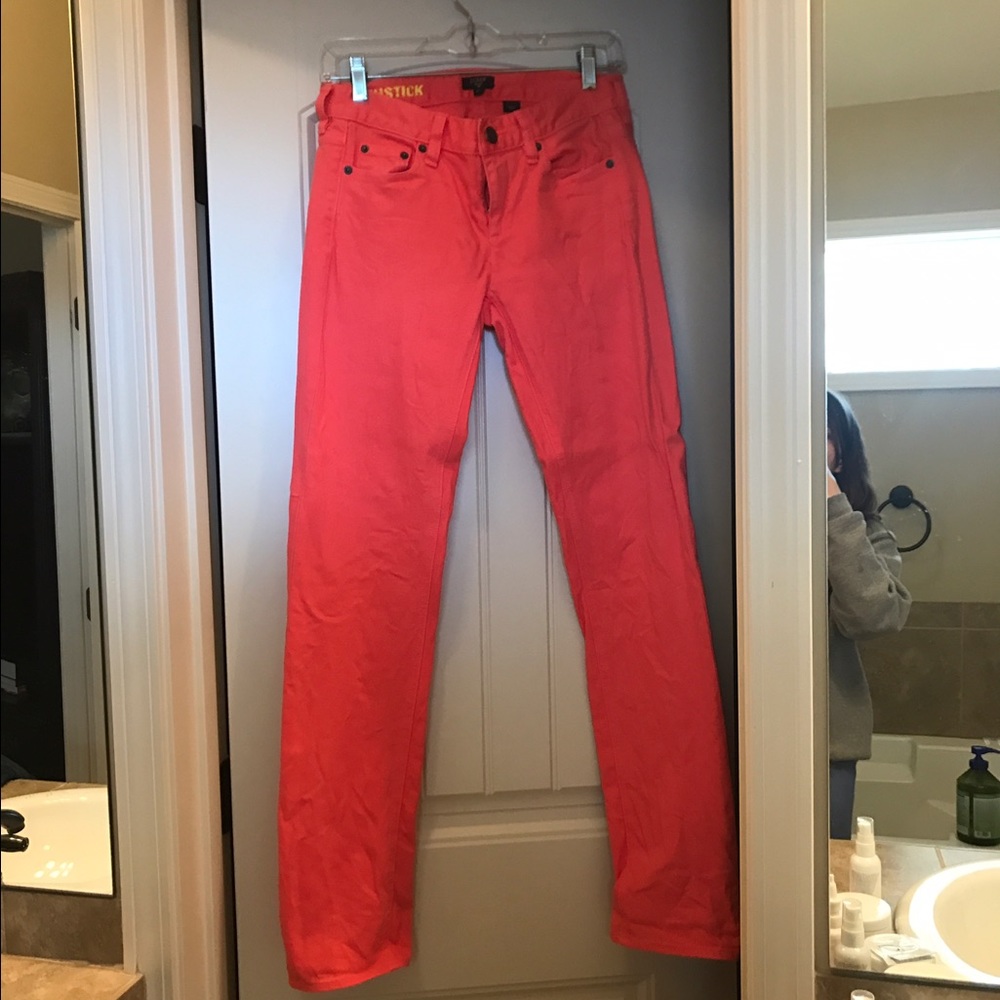 J. Crew bright coral matchstick jeans size 26