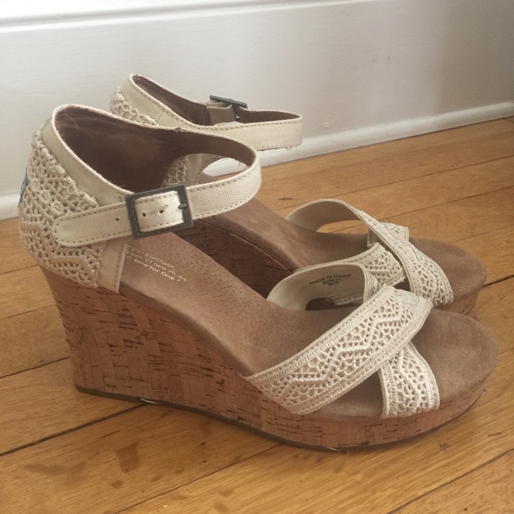 TOMS CORK WEDGE STRAPPY SANDEL CREAM 10 W US