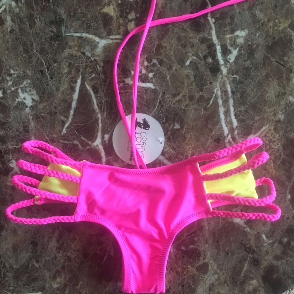 Pink ruched Brazilian cut bikini bottom