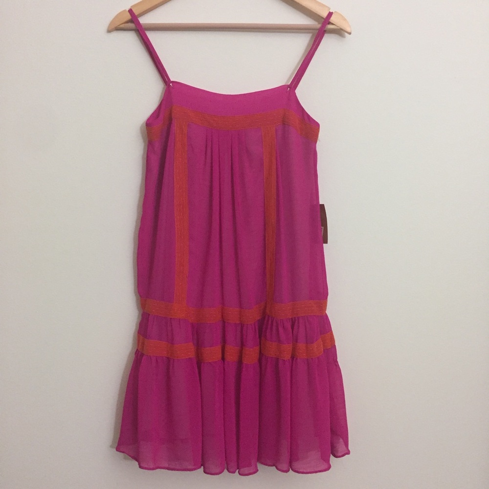 Rachel Roy Flowy Boho Pink Orange Lace Mini Dress