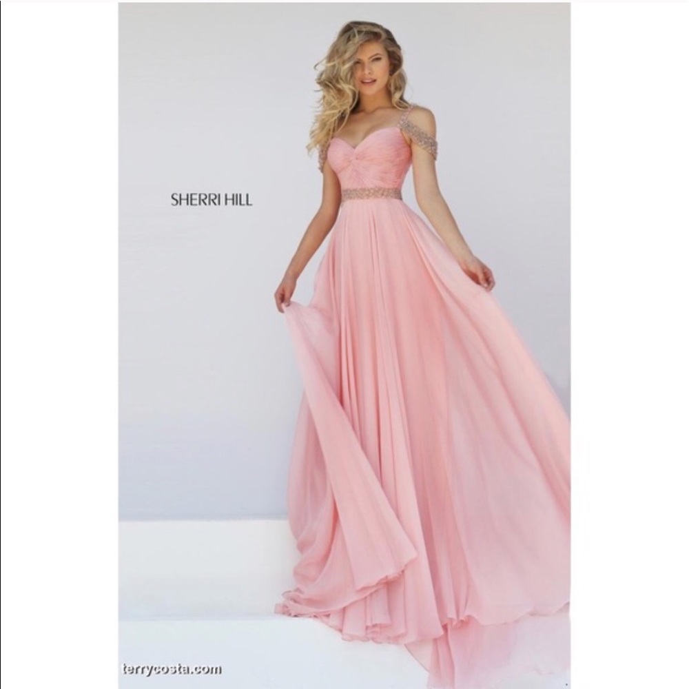 Sherri Hill, light pink cold shoulder dress!