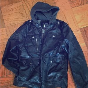 GUESS Faux-Leather Unisex Jacket w/Removable Hood