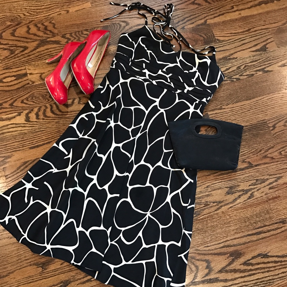 Black & cream Ann Taylor halter dress