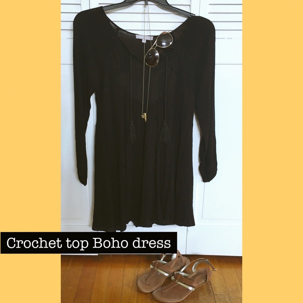 Black boho swing dress