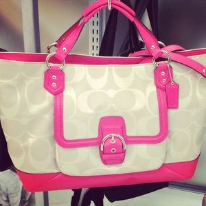 Coach Handbag with Hot Pink Leather Accents