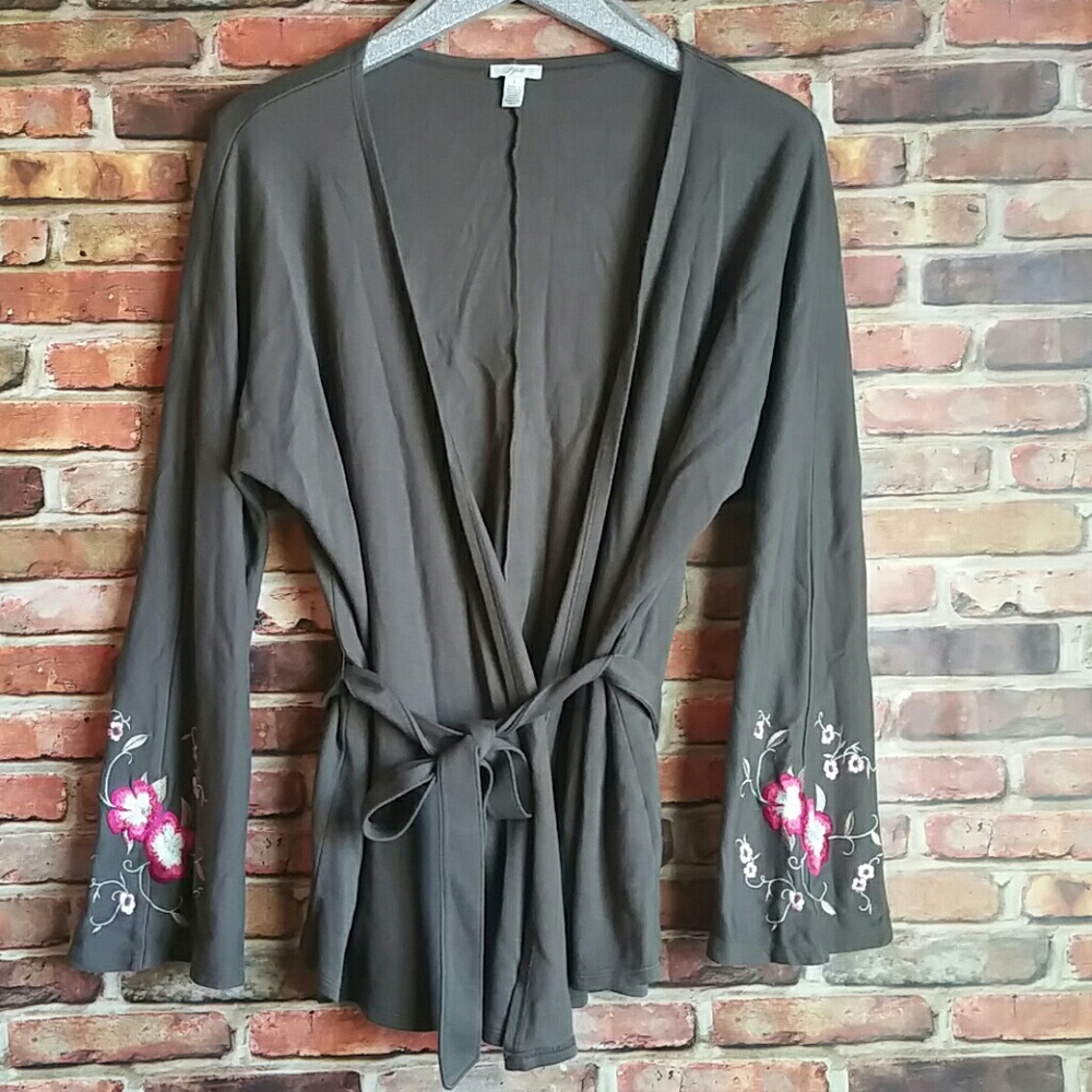 Beautiful J. JILL Floral Embroidered Tie Cardigan