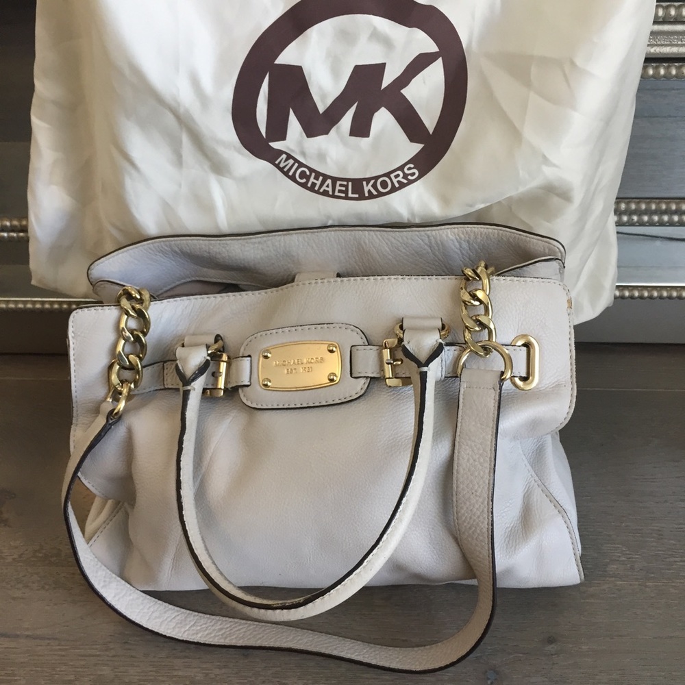 Michael Kors Cream Leather and Gold Bag