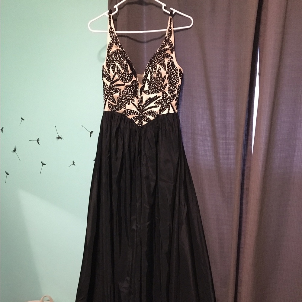 Deep V-Neck Beaded Floor Length Prom Dress