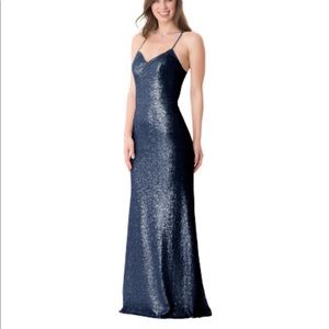 Bari Jay Navy Blue Long Sequin Dress - XLong