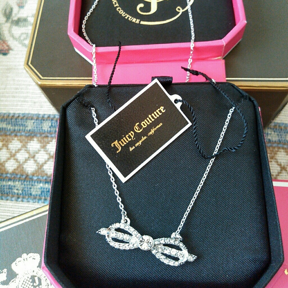Pave silvertone "bow" necklace
