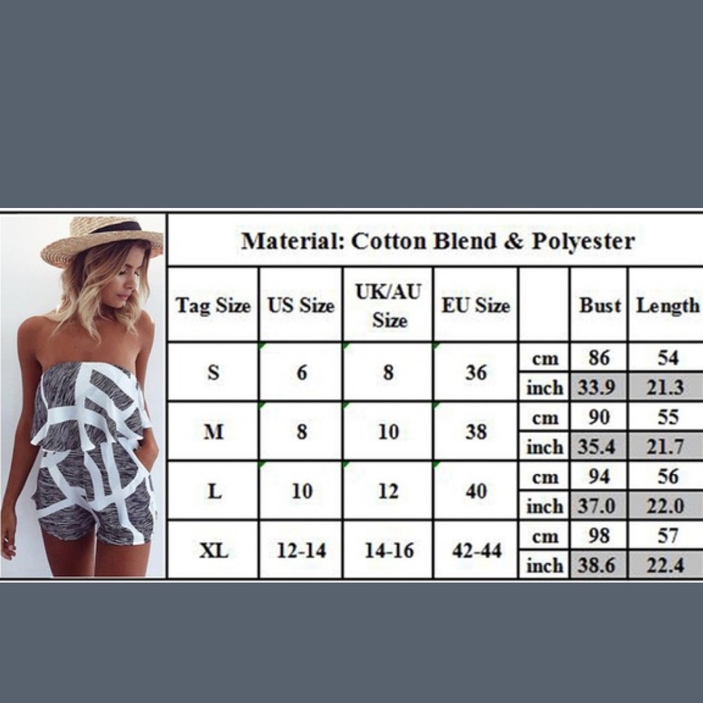 New Sizes Summer Romper Playsuit Strapless Pockets - Picture 3 of 8