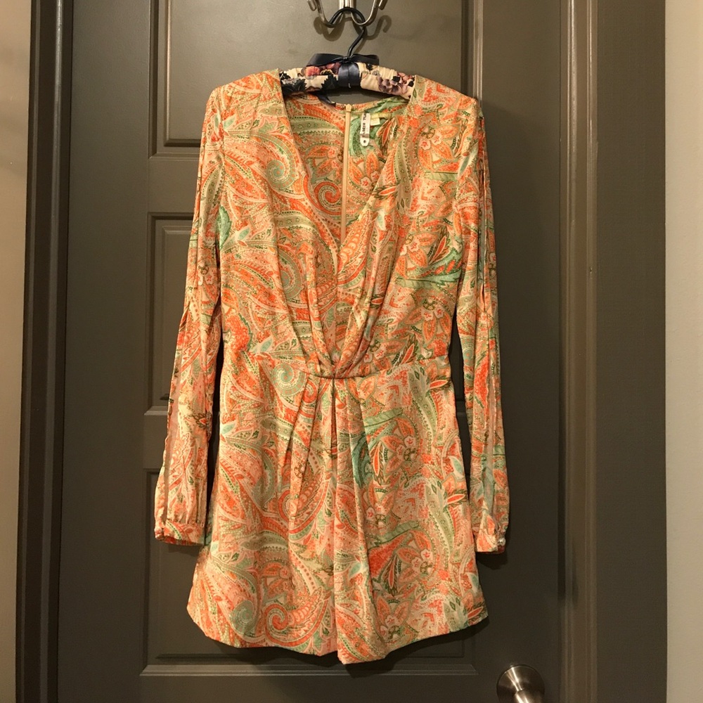 Gianni Bini Orange and Green Tropical Romper