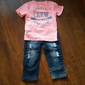 Distressed Jean's and Tee