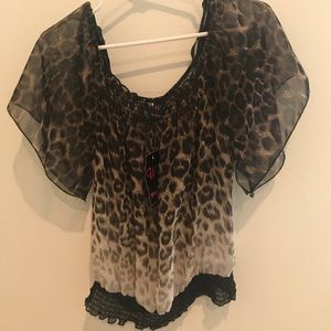 Leopard print sheer top Size L