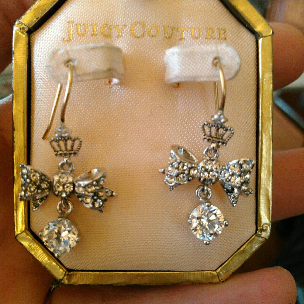 Pave bow drop earrings