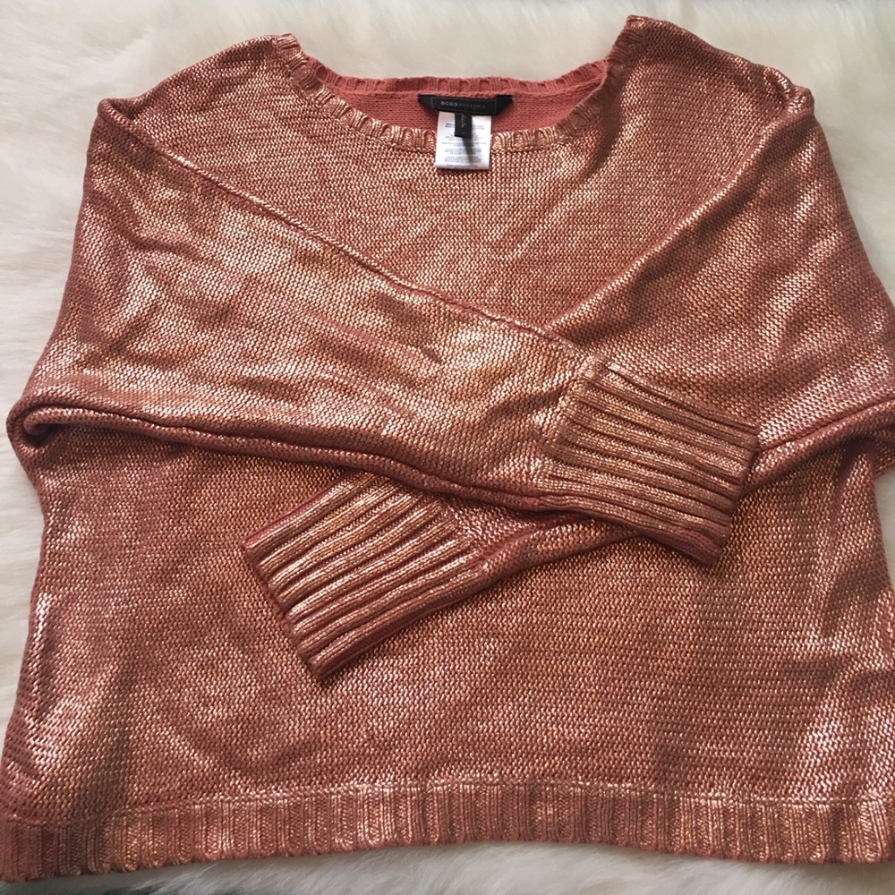 BCBGMaxAzria Rose Gold Semi Crop Sweater