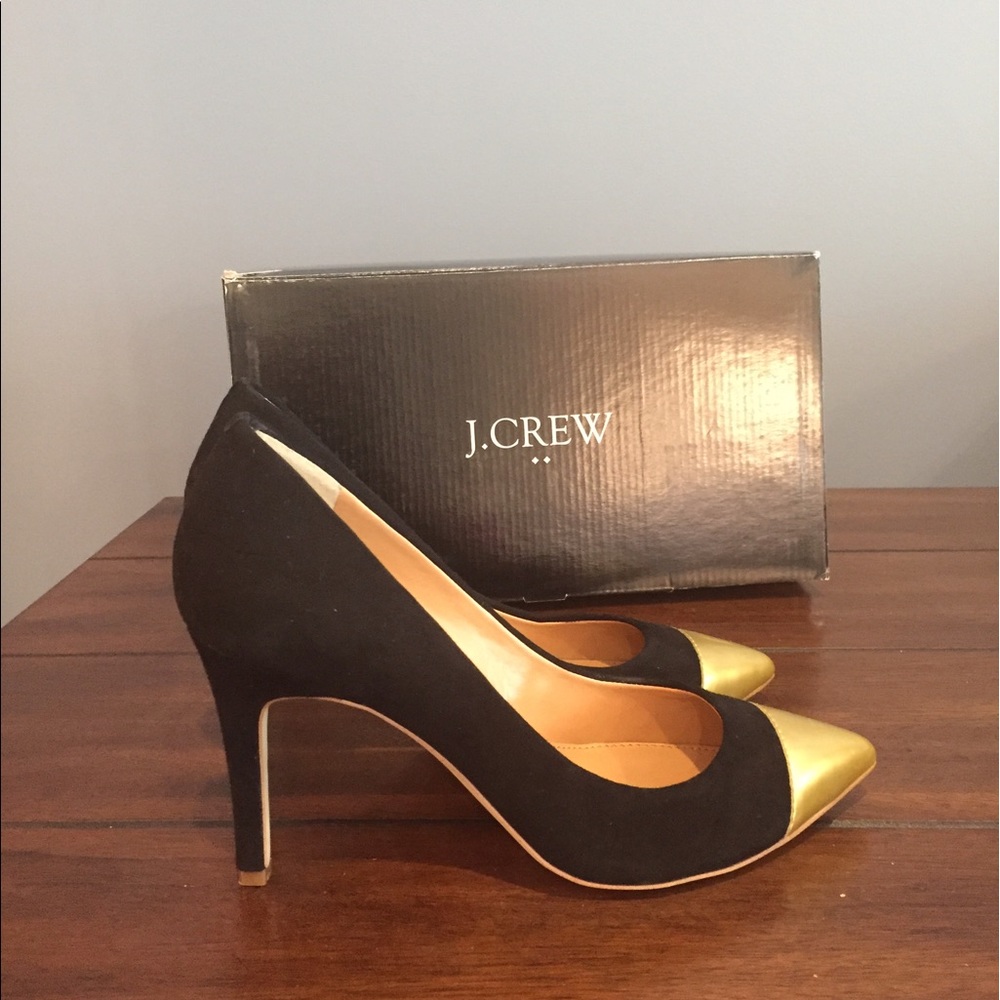 J.Crew Black Suede Pump with Gold Cap Toe-NEW