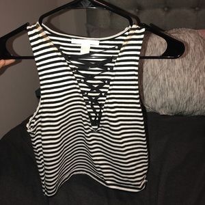 Stripes Open Lace Front Crop