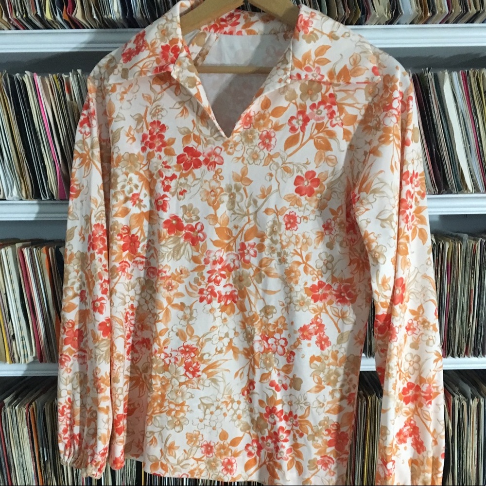 Vintage homemade Floral Polyester top shirt