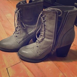 Express imitation leather heeled booties