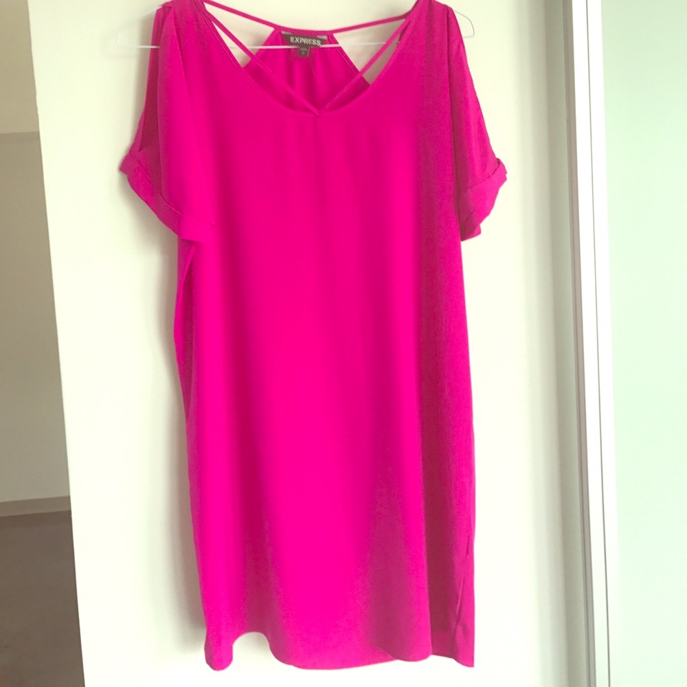 Pink cold shoulder shift / mini shirtdress.