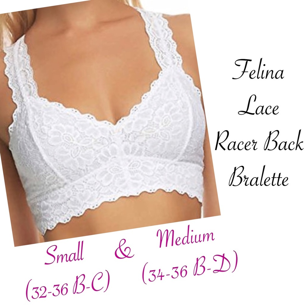 BRAND🆕 Felina White Lace Racerback Bralette S & M